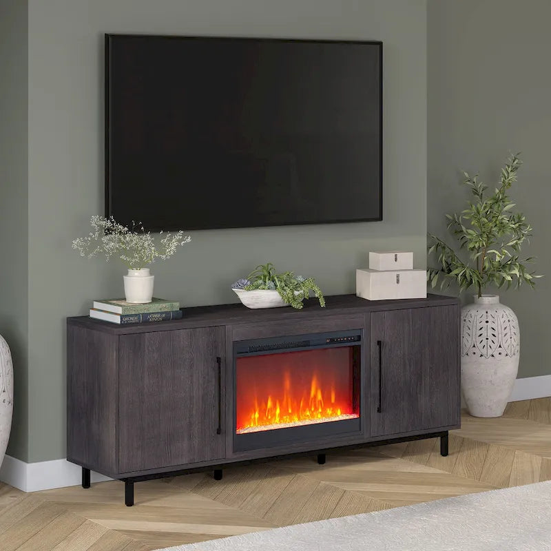 Julian Rectangular TV Stand with Crystal Fireplace for TV's up to 75