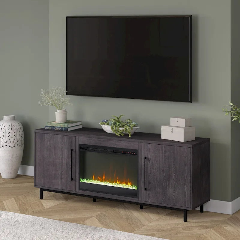 Julian Rectangular TV Stand with Crystal Fireplace for TV's up to 75
