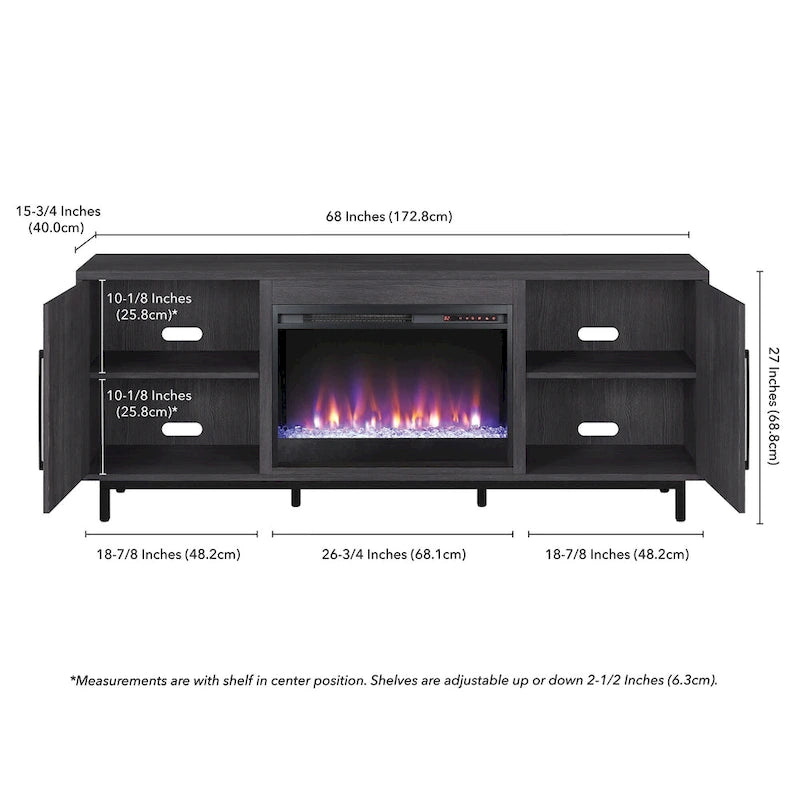 Julian Rectangular TV Stand with Crystal Fireplace for TV's up to 75