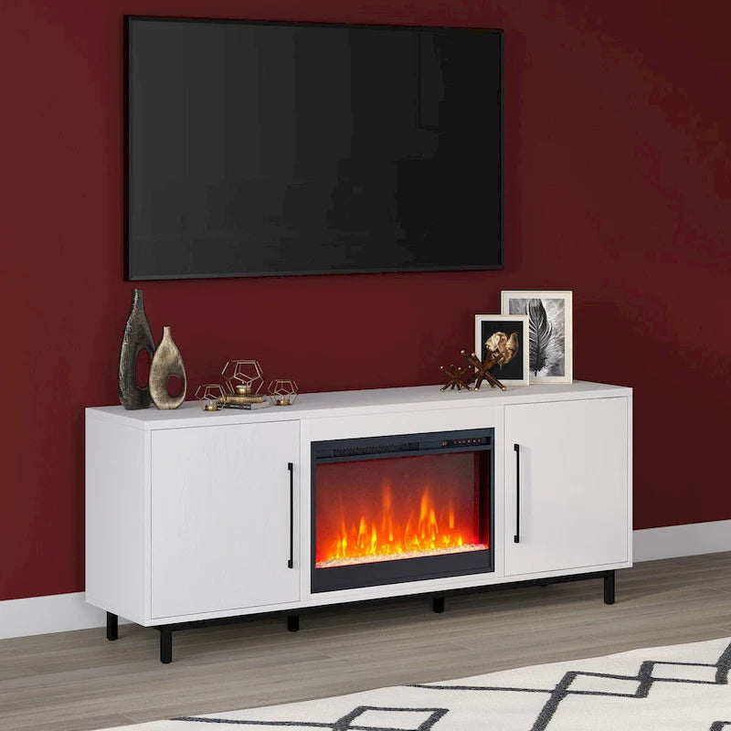Julian Rectangular TV Stand with Crystal Fireplace for TV's up to 75