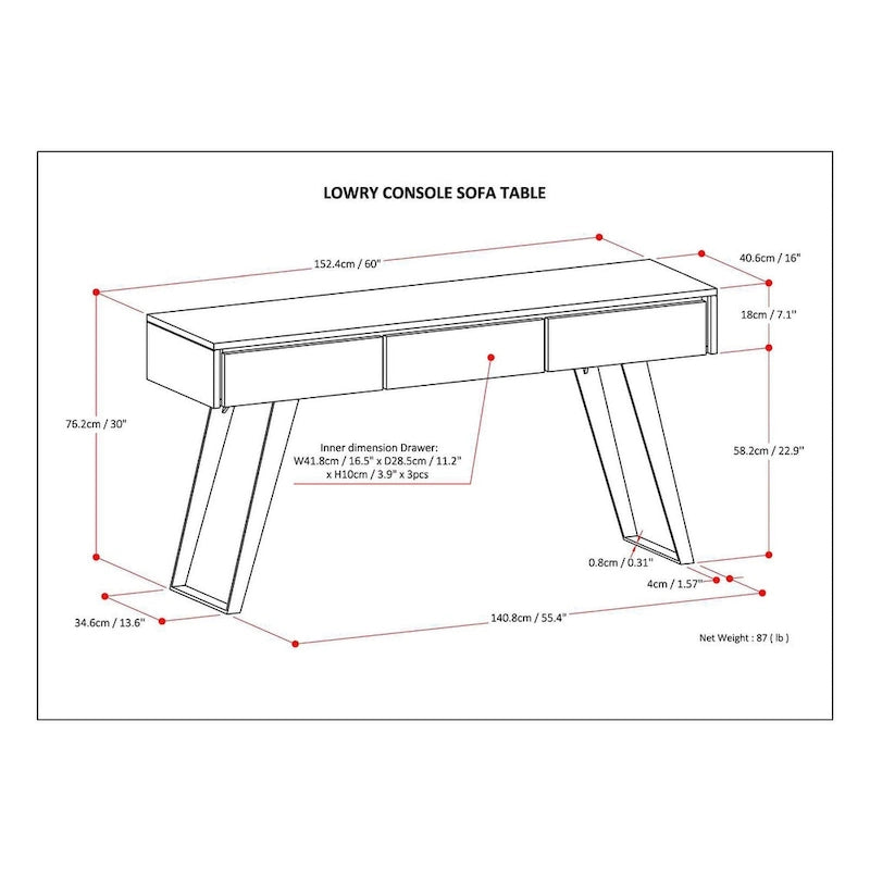 WYNDENHALL Mitchell 60 inch Wide Modern Industrial Console Sofa Table - 60 W x 16 D x 30 H
