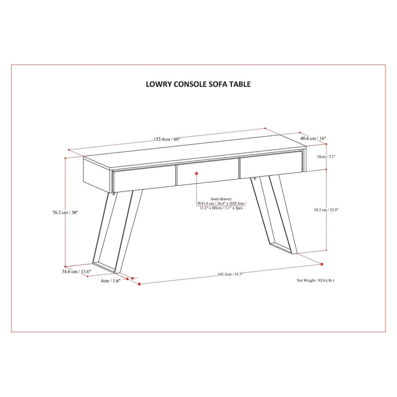 WYNDENHALL Mitchell 60 inch Wide Modern Industrial Console Sofa Table - 60 W x 16 D x 30 H