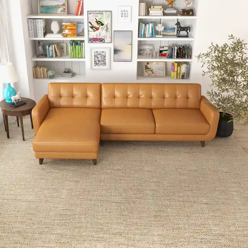 Carla Mid Century Modern Tufted Living Room Leather Sectional Couch