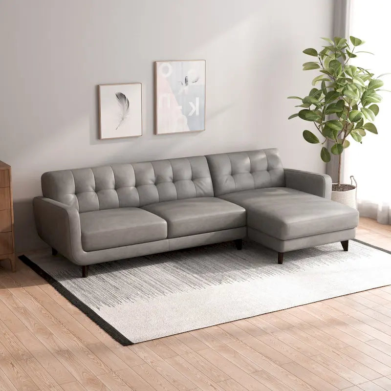 Carla Mid Century Modern Tufted Living Room Leather Sectional Couch