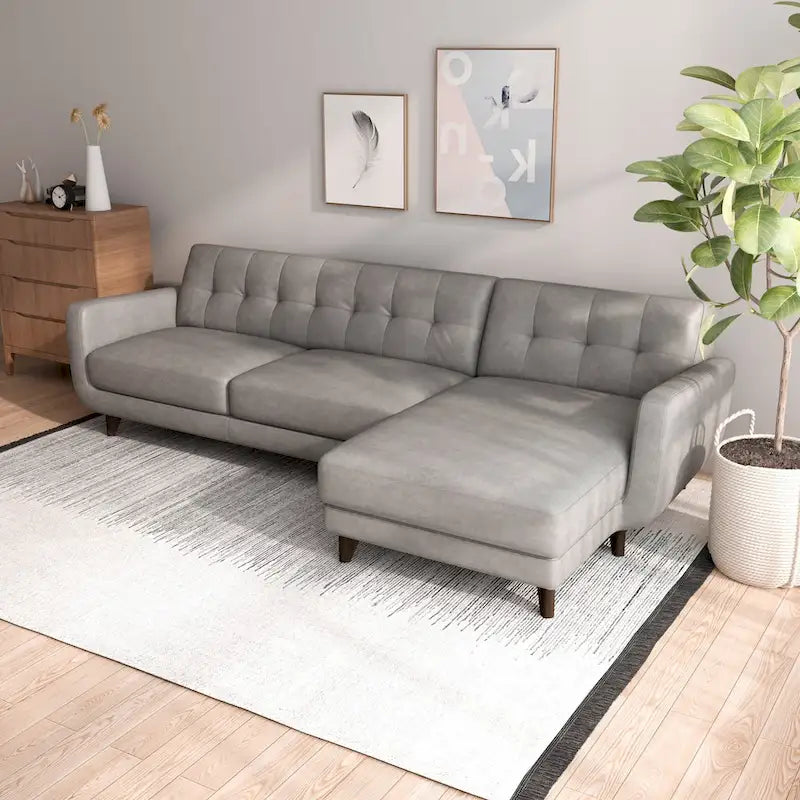 Carla Mid Century Modern Tufted Living Room Leather Sectional Couch