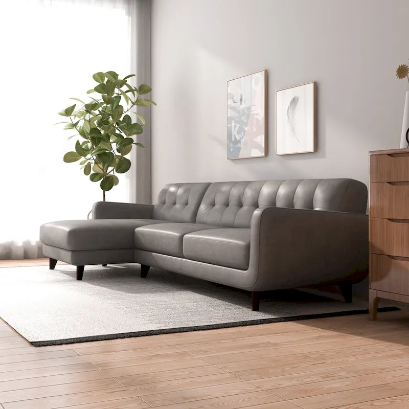 Carla Mid Century Modern Tufted Living Room Leather Sectional Couch