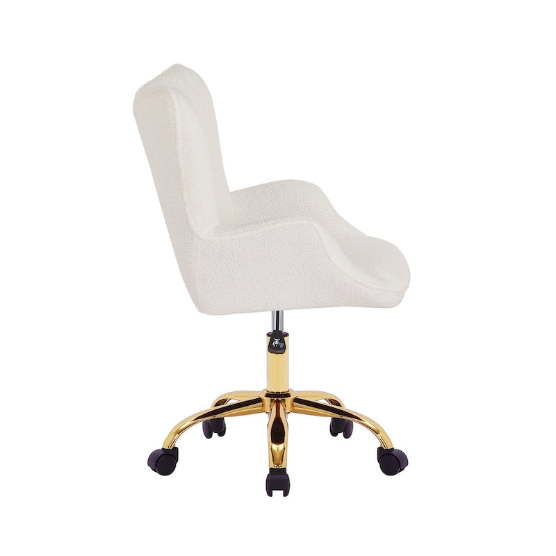 Porthos Home Tyra Swivel Office Chair, Teddy Fabric, Gold Chrome Legs