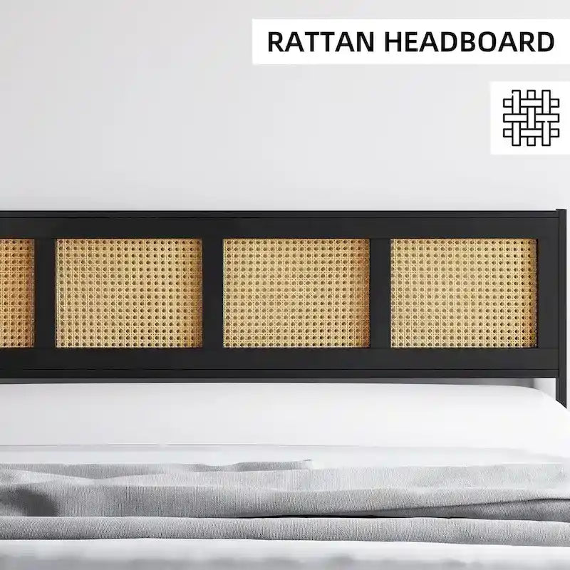 Bed Frame with Rattan Headboard and Footboard