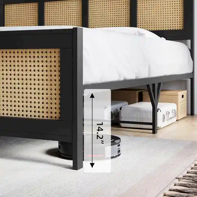 Bed Frame with Rattan Headboard and Footboard
