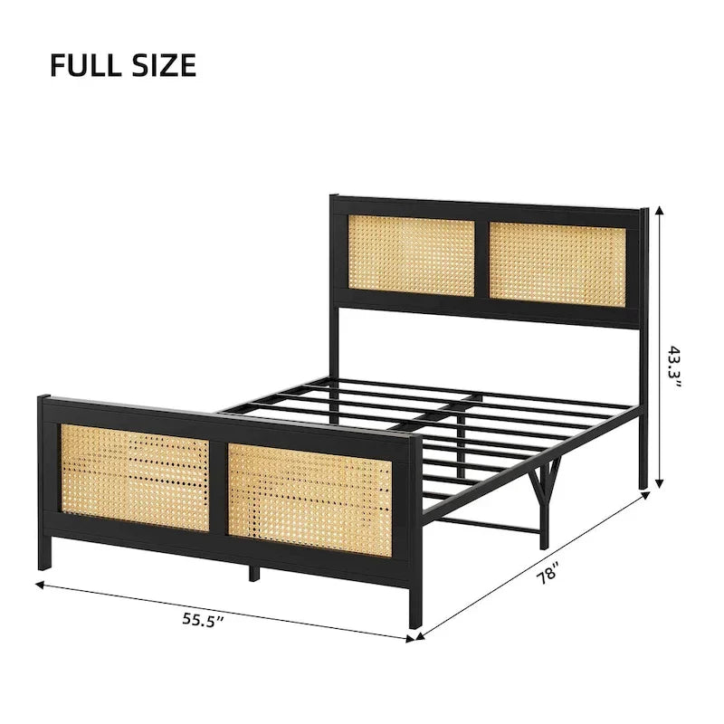Bed Frame with Rattan Headboard and Footboard