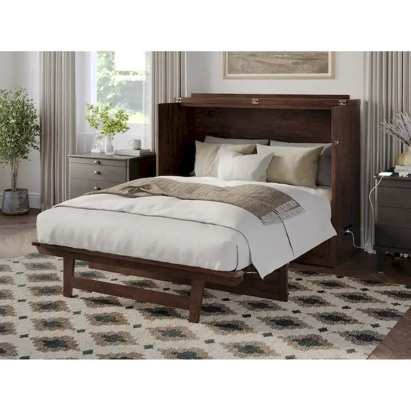 Northfield Full Murphy Bed Chest with Mattress in Burnt Amber