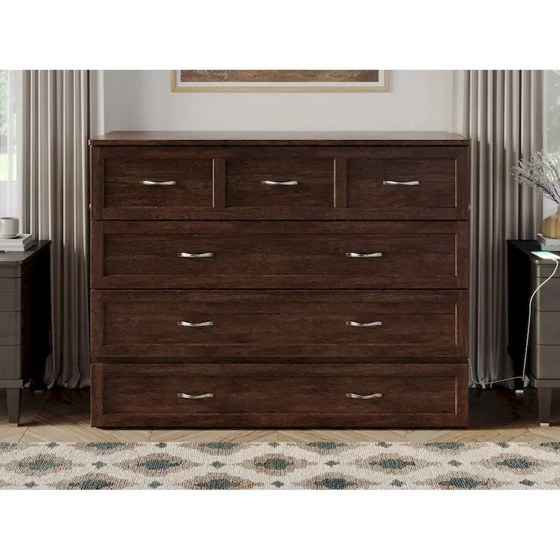 Northfield Full Murphy Bed Chest with Mattress in Burnt Amber