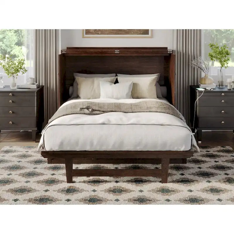 Northfield Full Murphy Bed Chest with Mattress in Burnt Amber