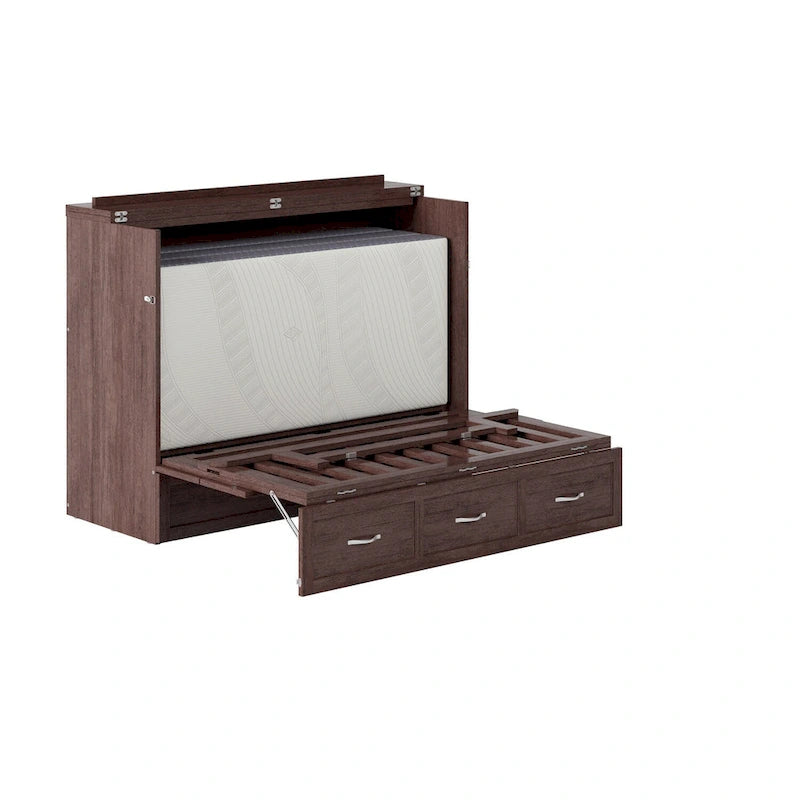 Northfield Full Murphy Bed Chest with Mattress in Burnt Amber