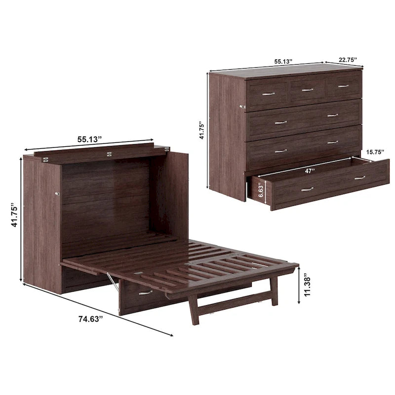 Northfield Full Murphy Bed Chest with Mattress in Burnt Amber