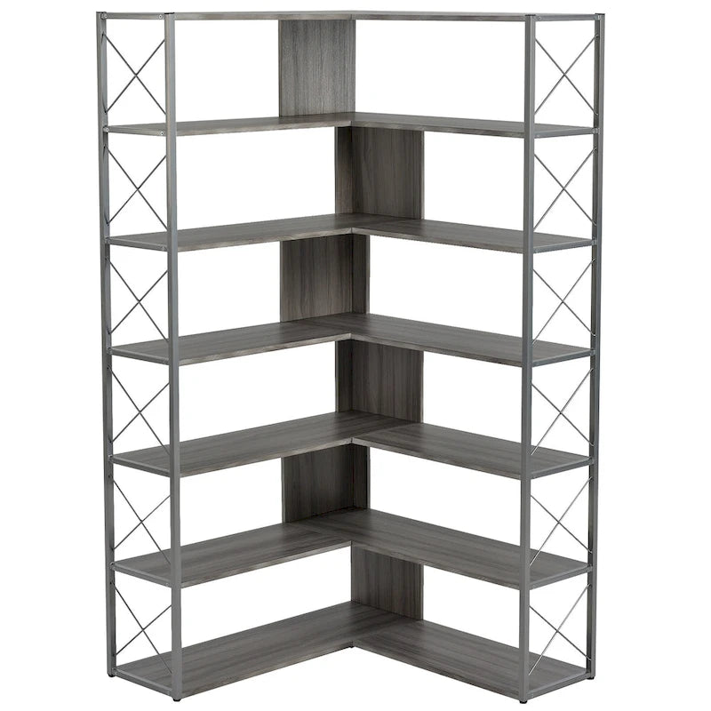 L-Shaped Corner 7-Tier Bookcase