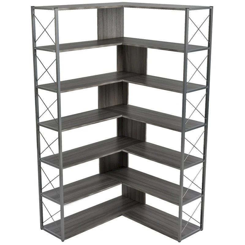 L-Shaped Corner 7-Tier Bookcase