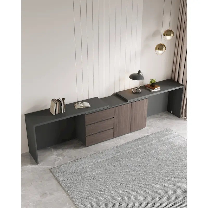 Super Large Modern Home Office Expandable Desk with Drawer Dresser for Storage