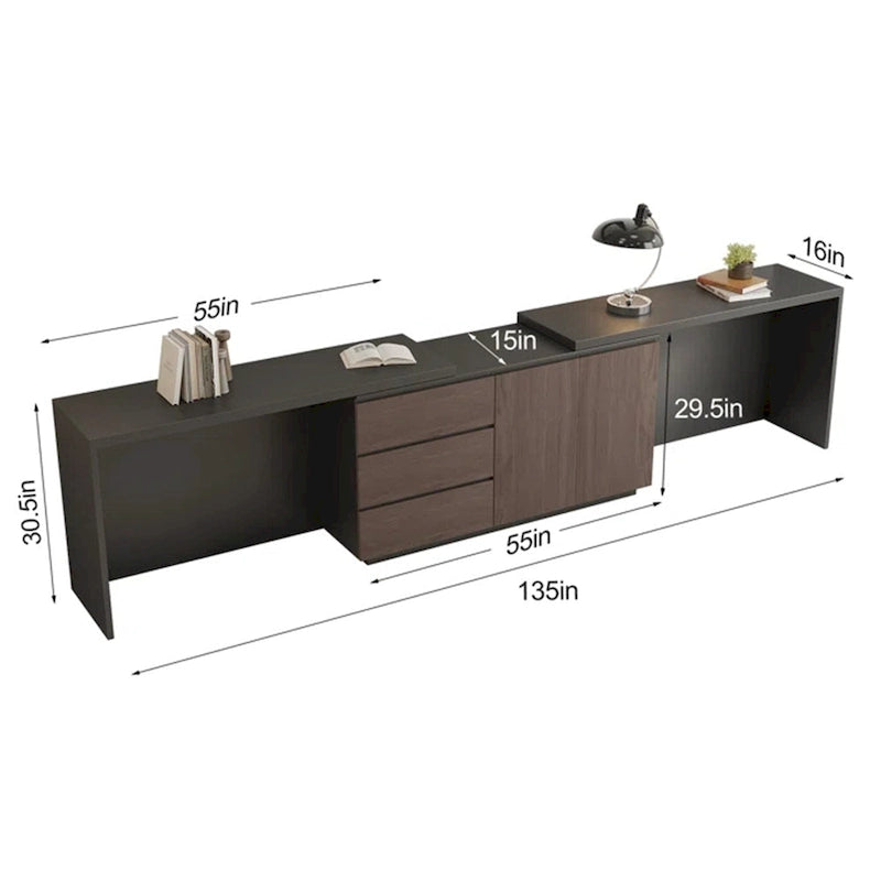 Super Large Modern Home Office Expandable Desk with Drawer Dresser for Storage