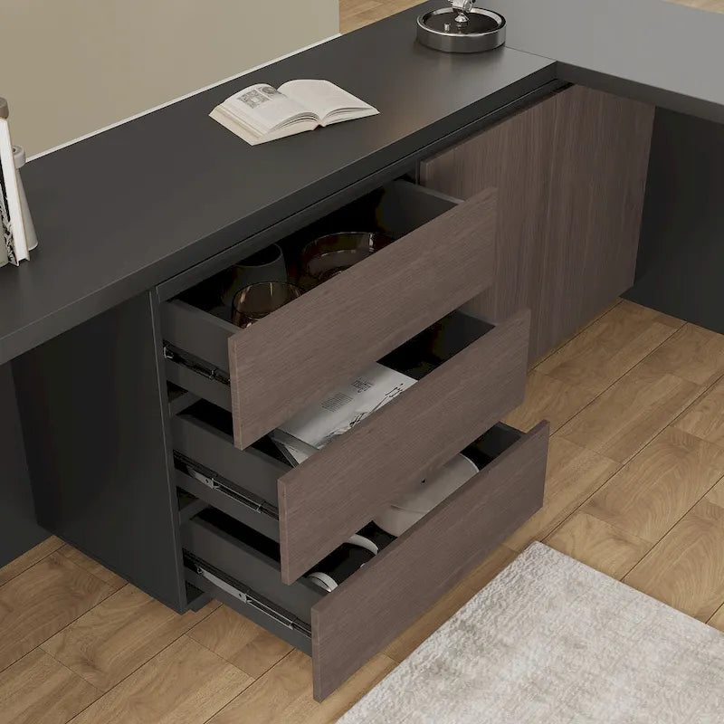 Super Large Modern Home Office Expandable Desk with Drawer Dresser for Storage