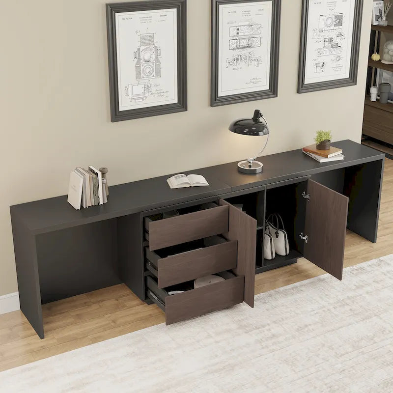 Super Large Modern Home Office Expandable Desk with Drawer Dresser for Storage