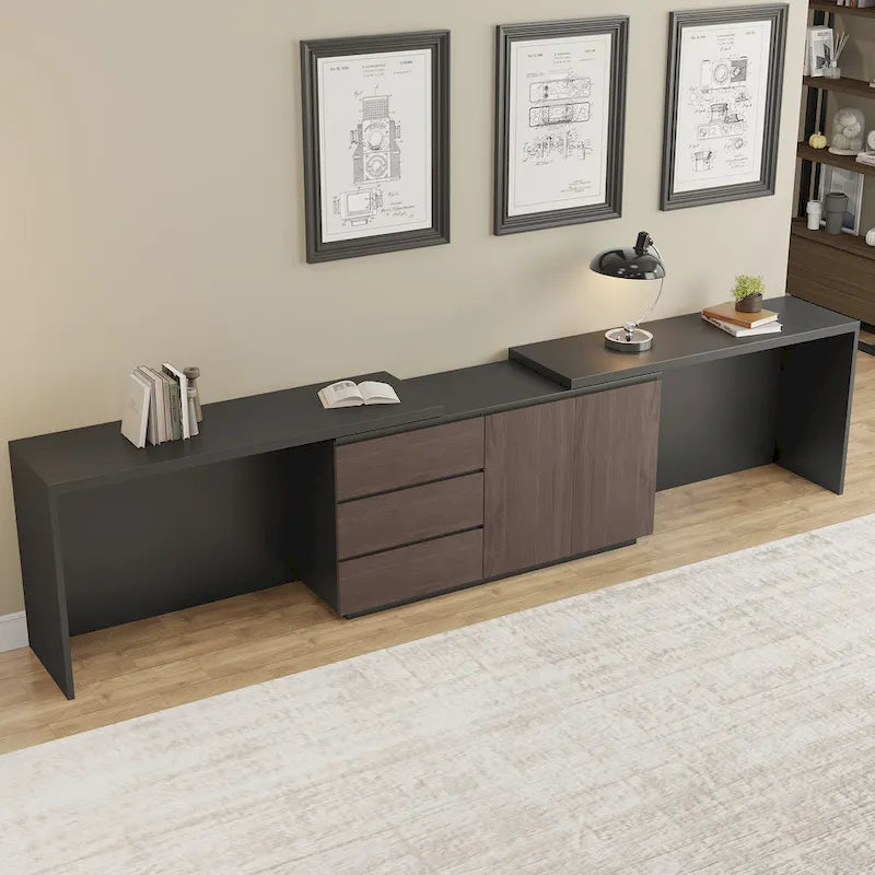 Super Large Modern Home Office Expandable Desk with Drawer Dresser for Storage