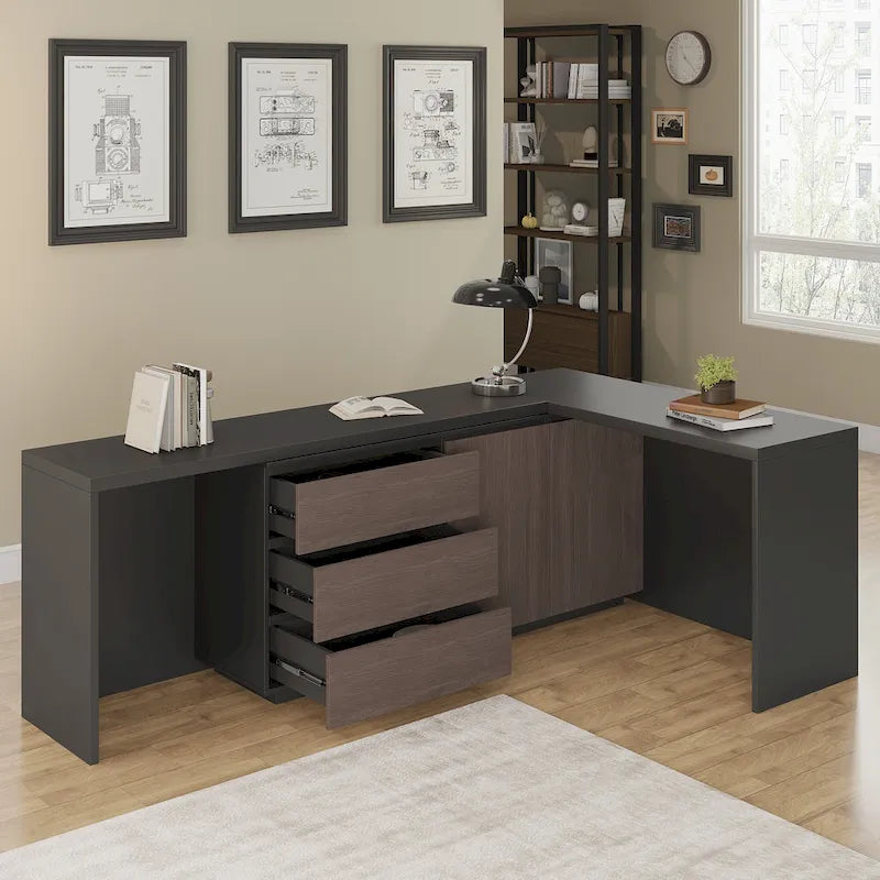 Super Large Modern Home Office Expandable Desk with Drawer Dresser for Storage