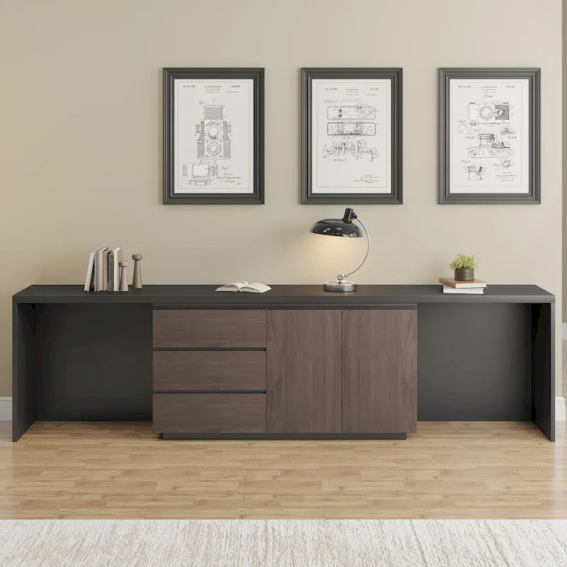 Super Large Modern Home Office Expandable Desk with Drawer Dresser for Storage