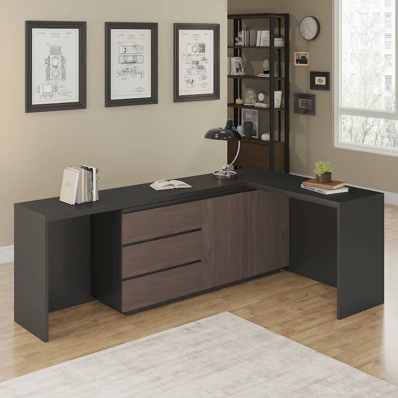 Super Large Modern Home Office Expandable Desk with Drawer Dresser for Storage