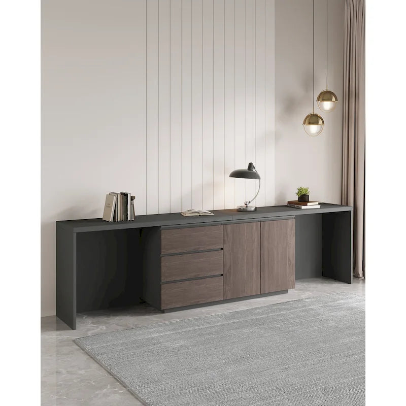 Super Large Modern Home Office Expandable Desk with Drawer Dresser for Storage
