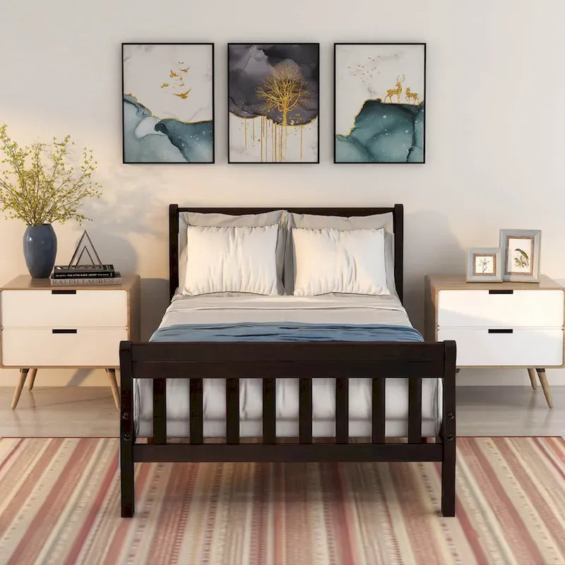 Wood Platform Bed with Headboard/Footboard