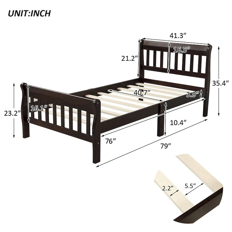 Wood Platform Bed with Headboard/Footboard