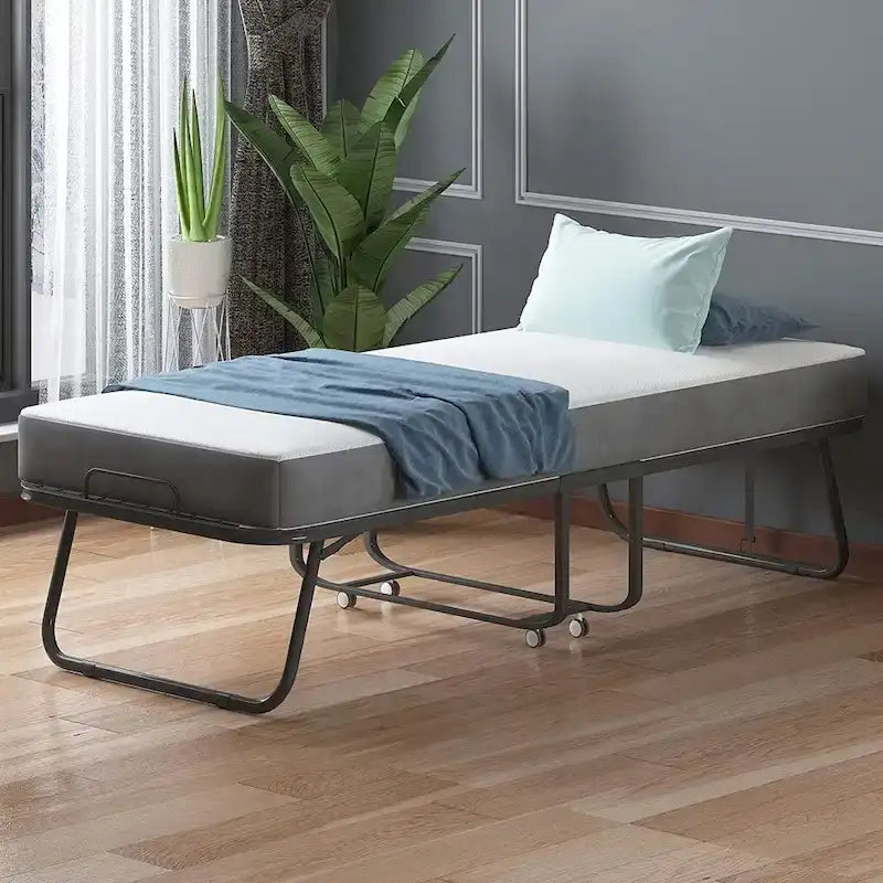 Mixoy Space Saving Foldable Bed with Mattress,Portable Bed with Lockable Wheels
