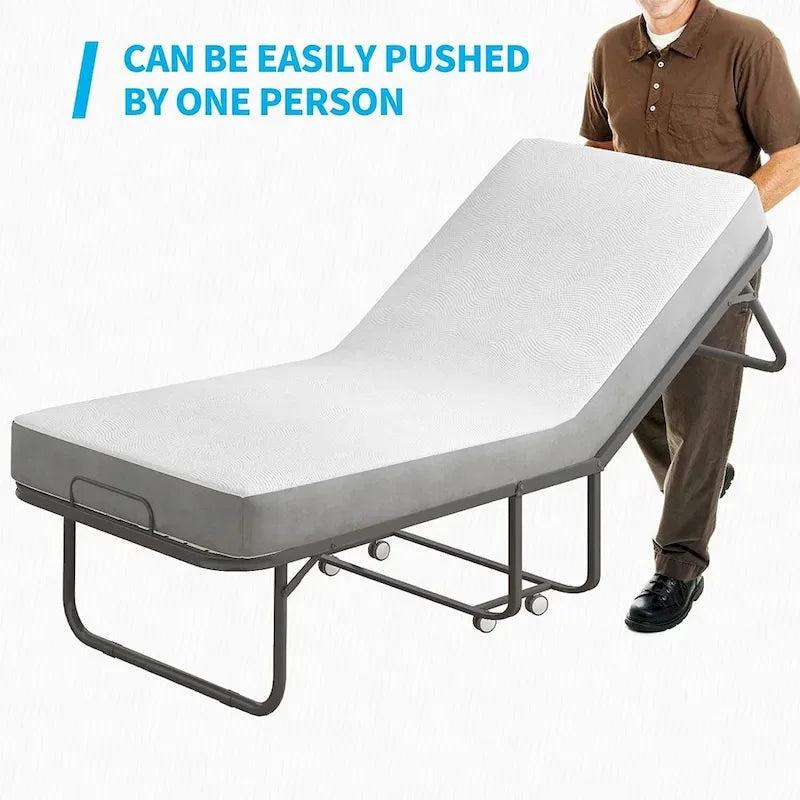 Mixoy Space Saving Foldable Bed with Mattress,Portable Bed with Lockable Wheels