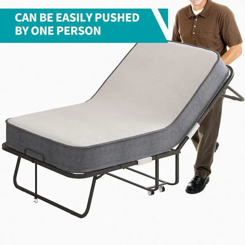 Mixoy Space Saving Foldable Bed with Mattress,Portable Bed with Lockable Wheels