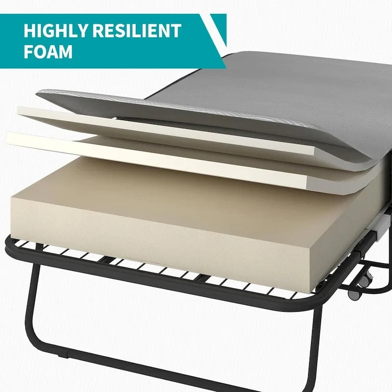 Mixoy Space Saving Foldable Bed with Mattress,Portable Bed with Lockable Wheels