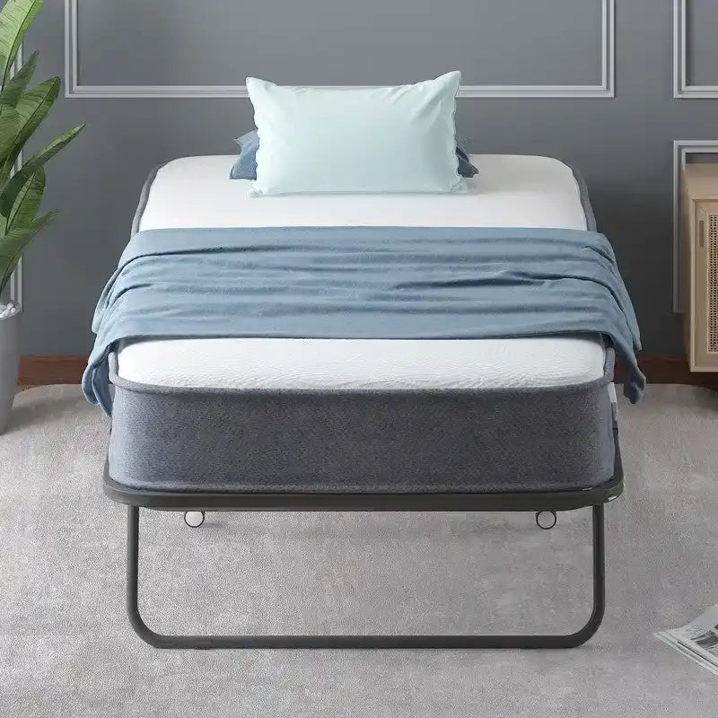 Mixoy Space Saving Foldable Bed with Mattress,Portable Bed with Lockable Wheels