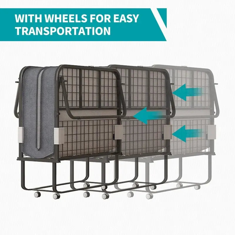 Mixoy Space Saving Foldable Bed with Mattress,Portable Bed with Lockable Wheels