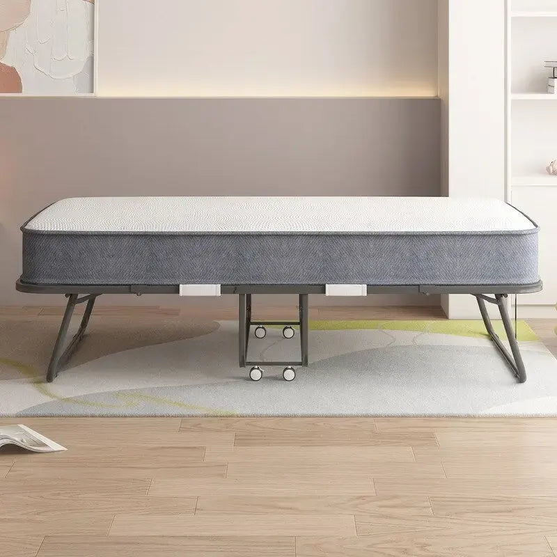 Mixoy Space Saving Foldable Bed with Mattress,Portable Bed with Lockable Wheels