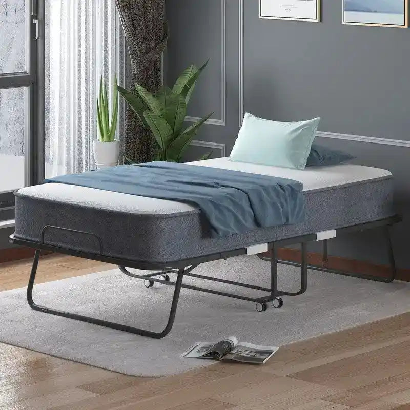 Mixoy Space Saving Foldable Bed with Mattress,Portable Bed with Lockable Wheels