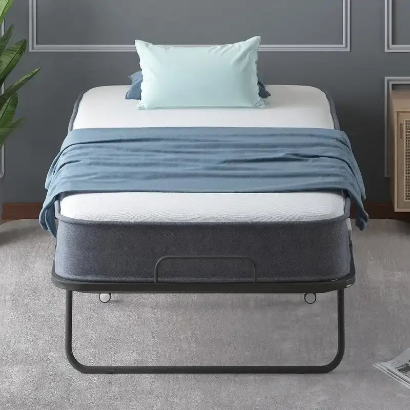 Mixoy Space Saving Foldable Bed with Mattress,Portable Bed with Lockable Wheels