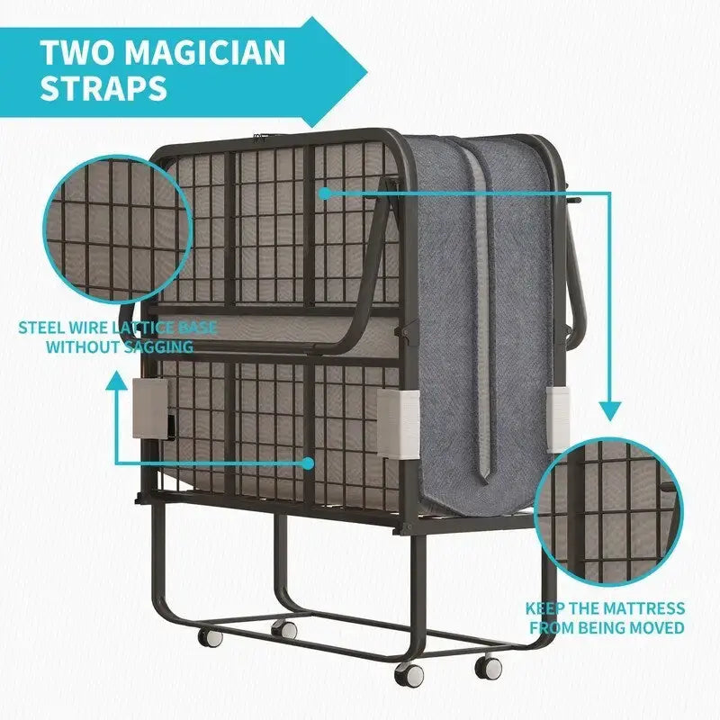 Mixoy Space Saving Foldable Bed with Mattress,Portable Bed with Lockable Wheels