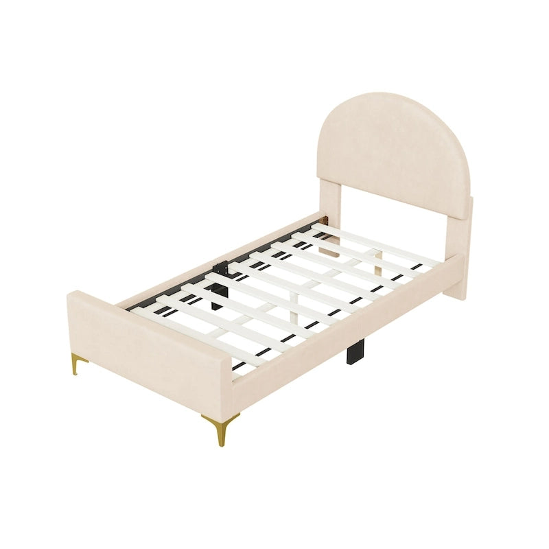 Upholstered Platform Bed with Classic Semi-circle Shaped headboard and Mental Legs