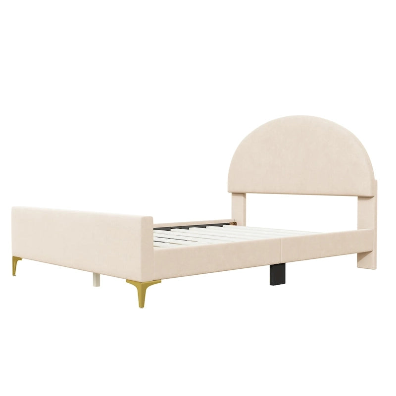 Upholstered Platform Bed with Classic Semi-circle Shaped headboard and Mental Legs