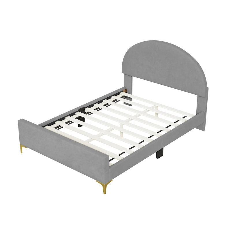 Upholstered Platform Bed with Classic Semi-circle Shaped headboard and Mental Legs