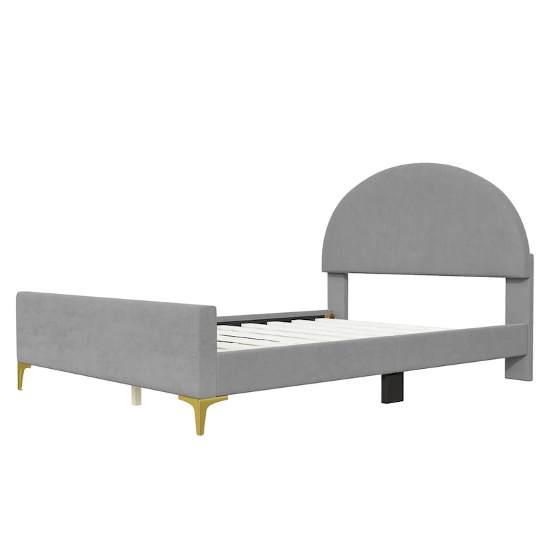 Upholstered Platform Bed with Classic Semi-circle Shaped headboard and Mental Legs