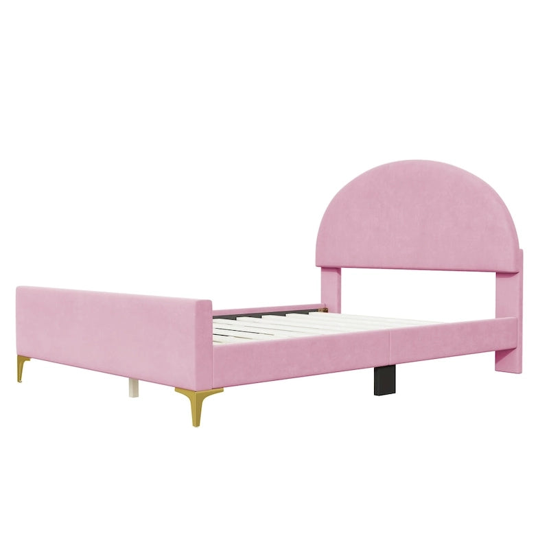Upholstered Platform Bed with Classic Semi-circle Shaped headboard and Mental Legs