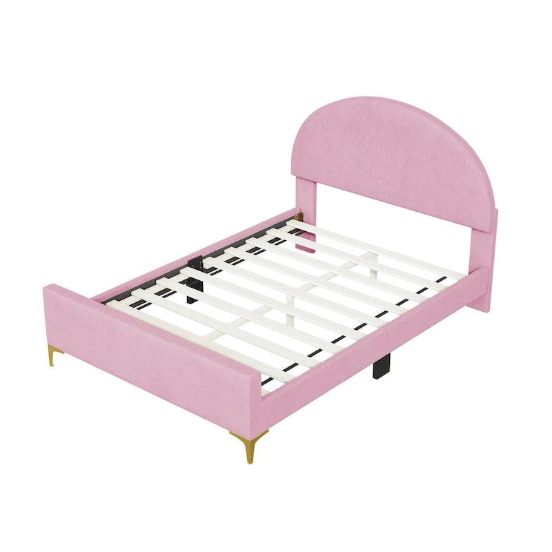Upholstered Platform Bed with Classic Semi-circle Shaped headboard and Mental Legs