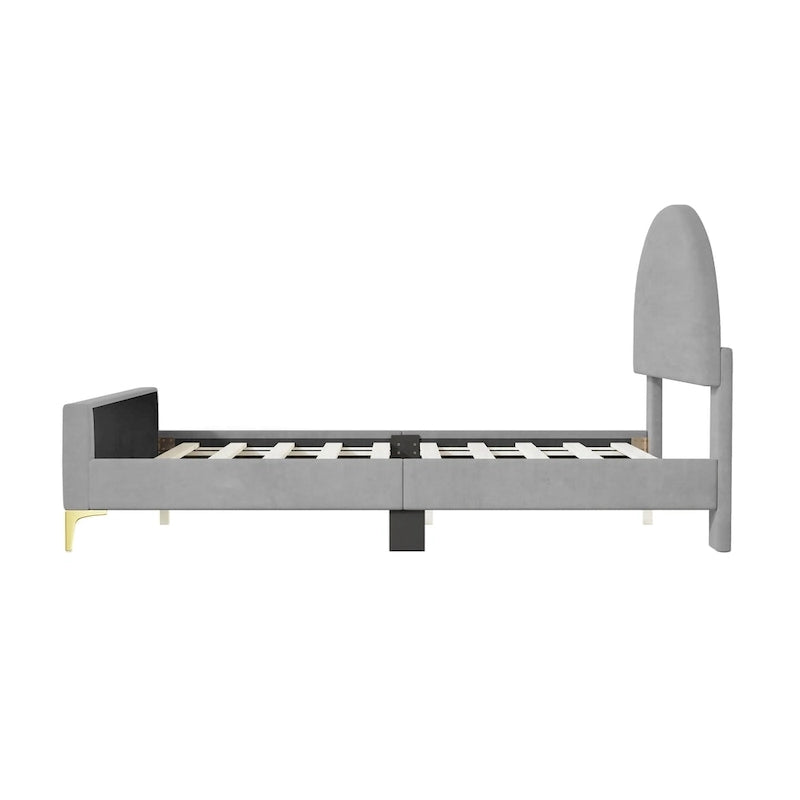 Upholstered Platform Bed with Classic Semi-circle Shaped headboard and Mental Legs