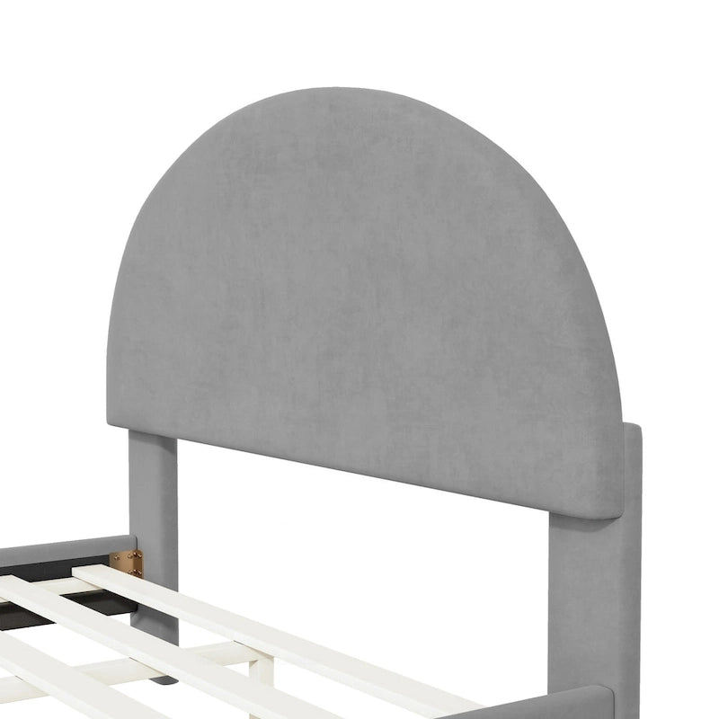 Upholstered Platform Bed with Classic Semi-circle Shaped headboard and Mental Legs